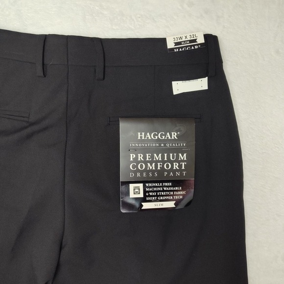 Haggar Premium Comfort Dress Pants Mens 33x32 Black Slim Stretch Wrinkle Free - Picture 5 of 12